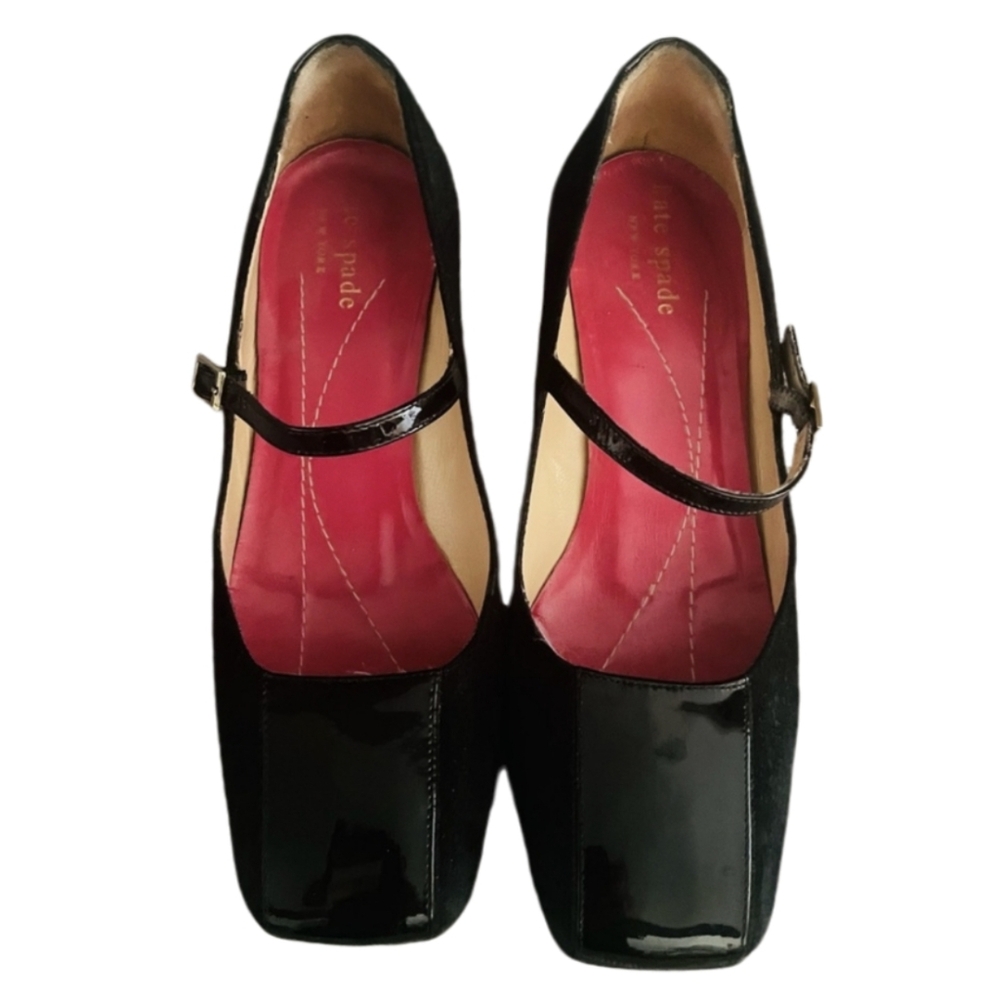 KATE SPADE. Classic Black Square Toe Mary Jane Shoes /Kitten Heel size 8.5B